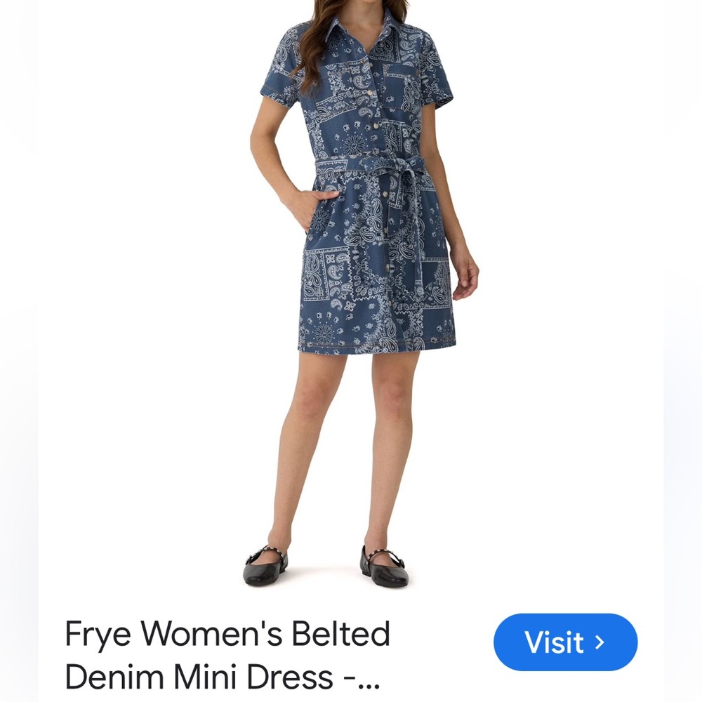 Women’s Frye Blue Bandana Print Mini Dress with pocket belt